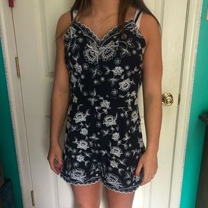 Blue/White Embroidered Romper